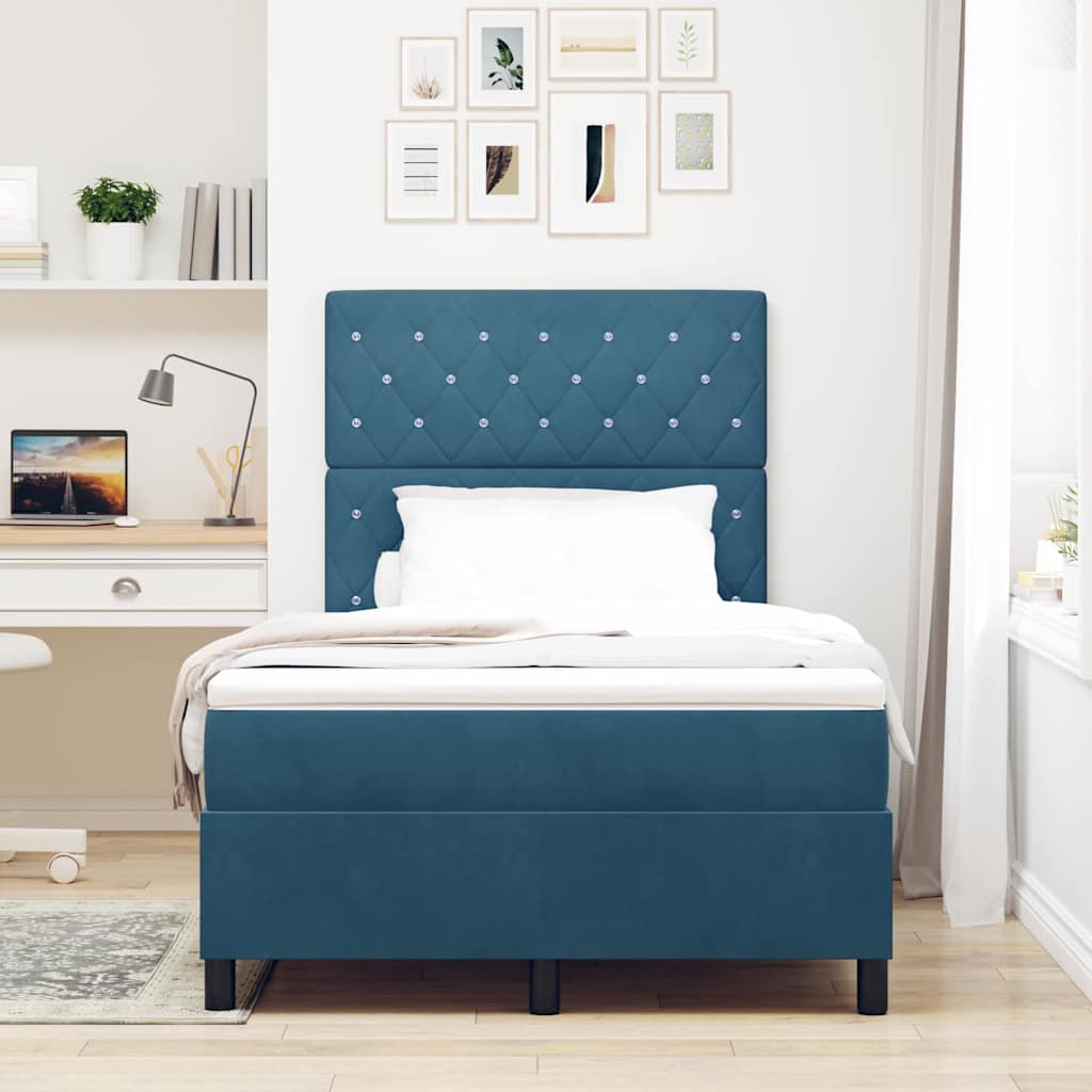 Box spring seng med madras Mørk blå 120 x 190 cm Fløjl