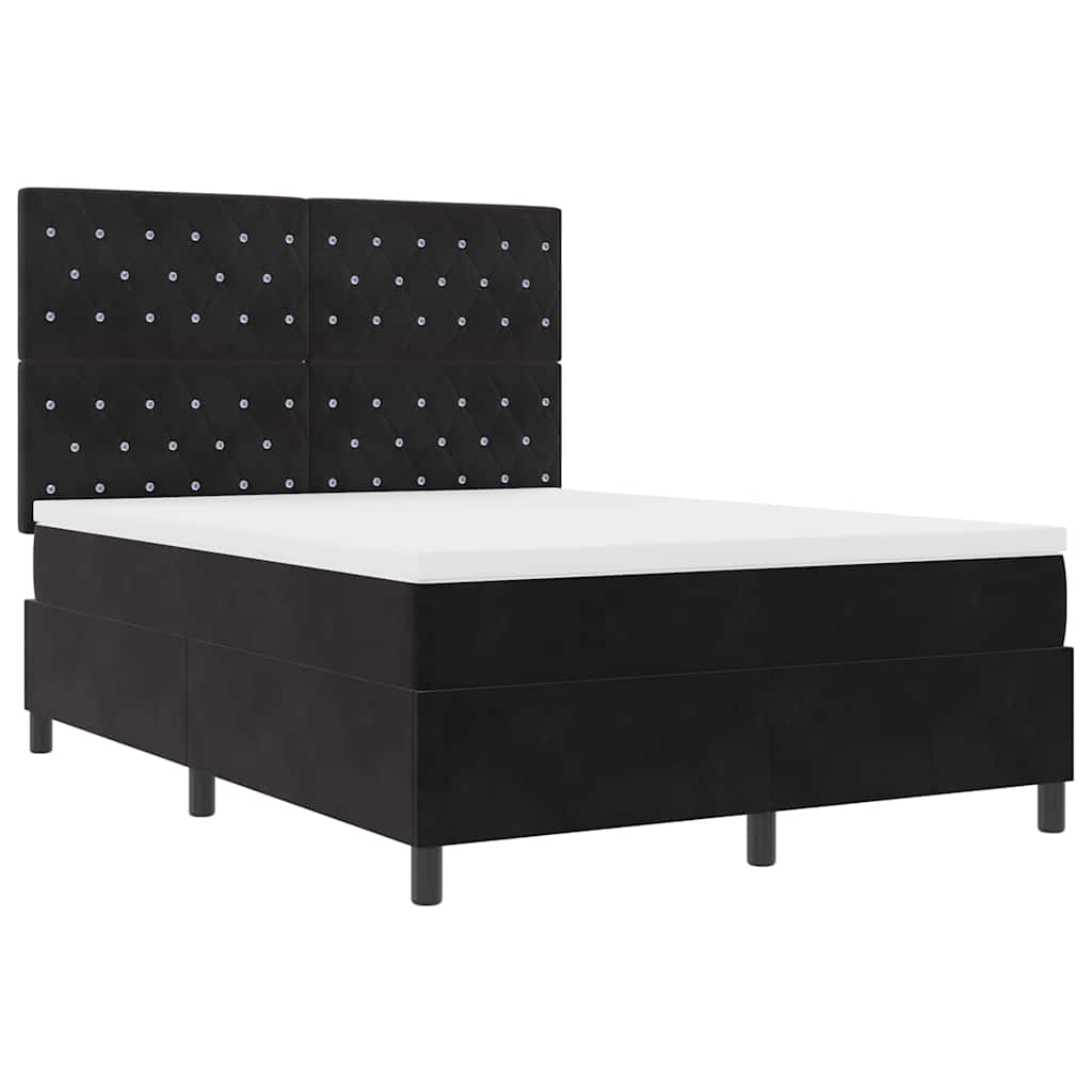 Box spring seng med madras Sort 140 x 190 cm Fløjl
