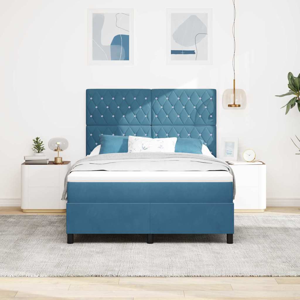 Box spring seng med madras Mørk blå 140 x 190 cm Fløjl