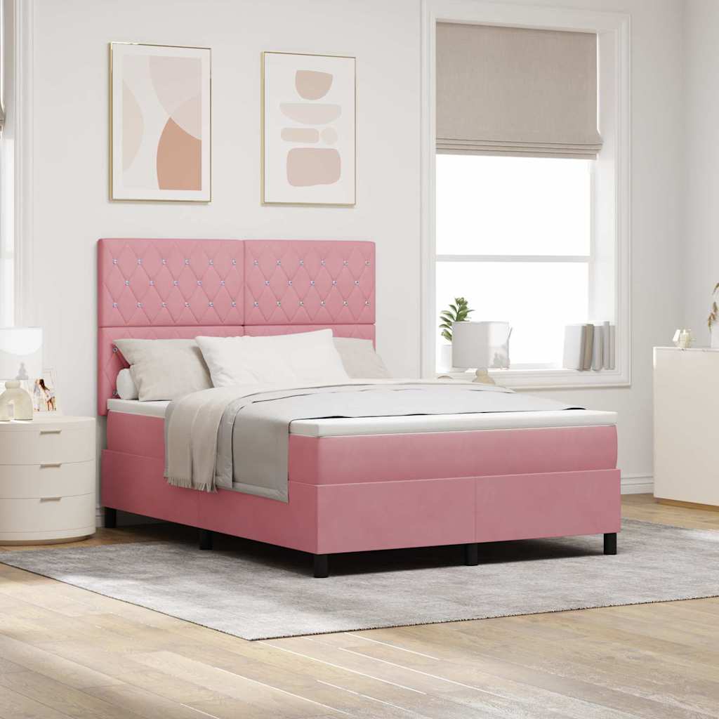 Box spring seng med madras Lyserød 140 x 190 cm Fløjl