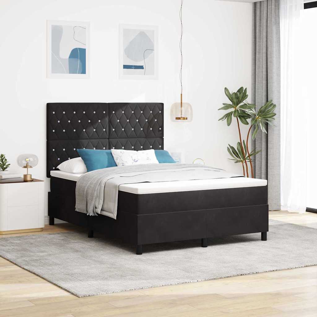 Box spring seng med madras Sort 140 x 200 cm Fløjl