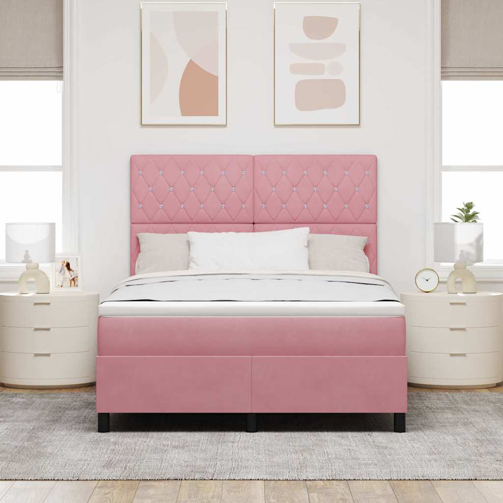Box spring seng med madras Lyserød 160 x 200 cm Fløjl