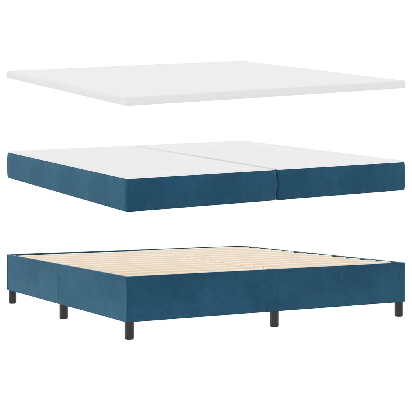 Box spring seng med madras Mørk blå 200 x 200 cm Fløjl