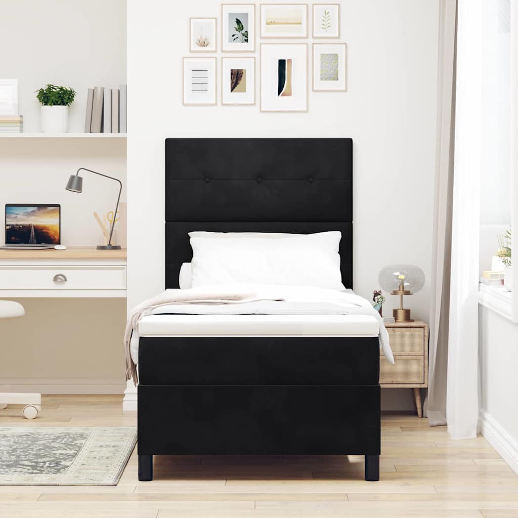 Box spring seng med hovedgærde Sort 80 x 200 cm Fløjl