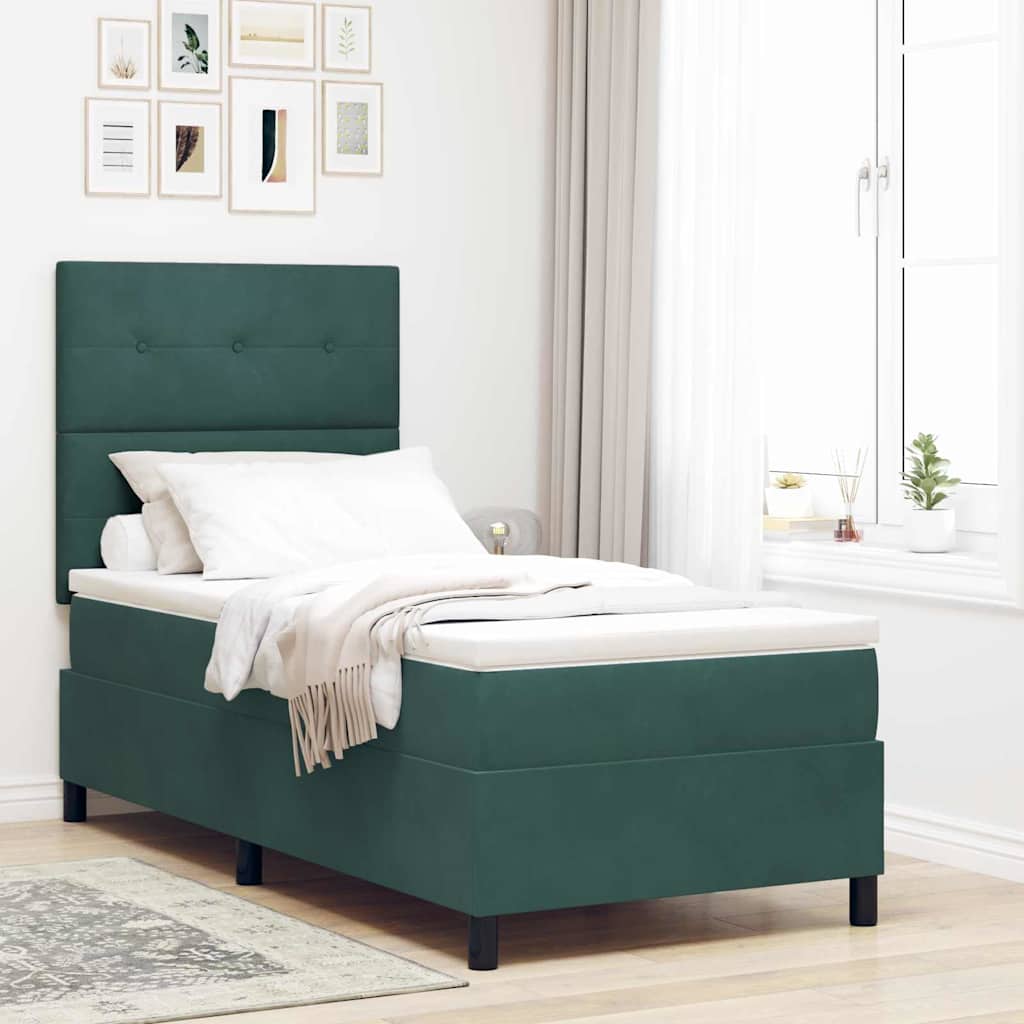 Box spring seng med hovedgærde Mørkegrøn 80 x 200 cm Fløjl