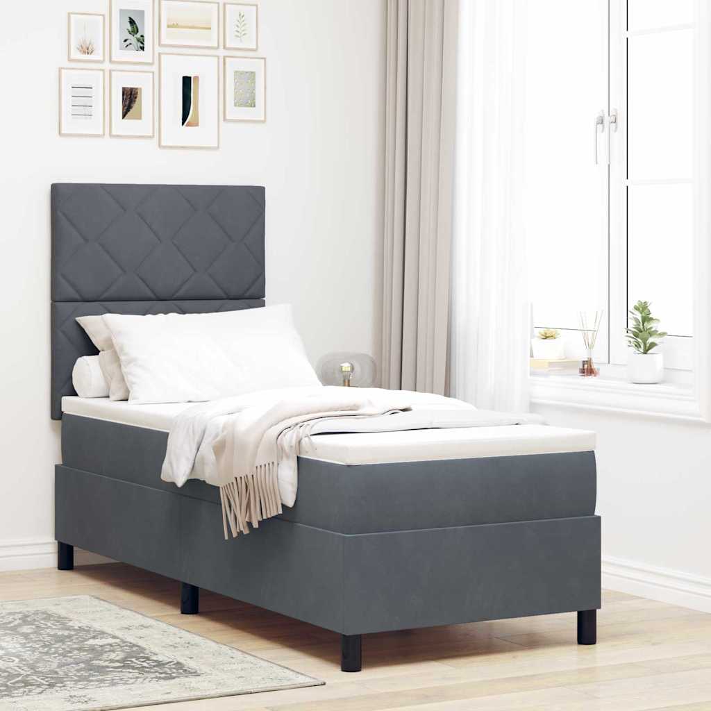Box spring seng med hovedgærde Mørkegrå 80 x 200 cm Fløjl