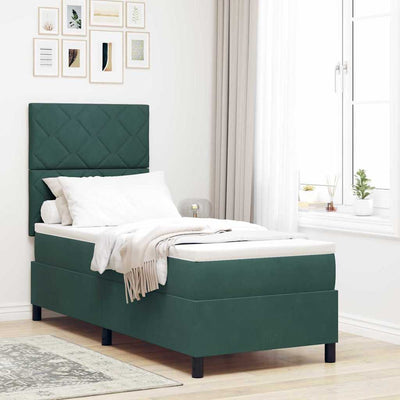 Box spring seng med hovedgærde Mørkegrøn 80 x 200 cm Fløjl