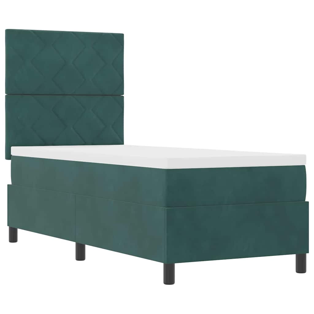 Box spring seng med hovedgærde Mørkegrøn 80 x 200 cm Fløjl