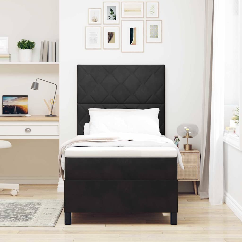 Box spring seng med hovedgærde Sort 90 x 190 cm Fløjl