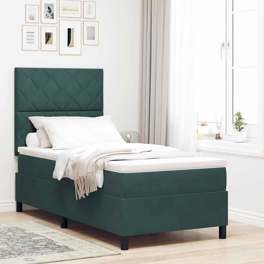 Box spring seng med hovedgærde Mørkegrøn 90 x 200 cm Fløjl