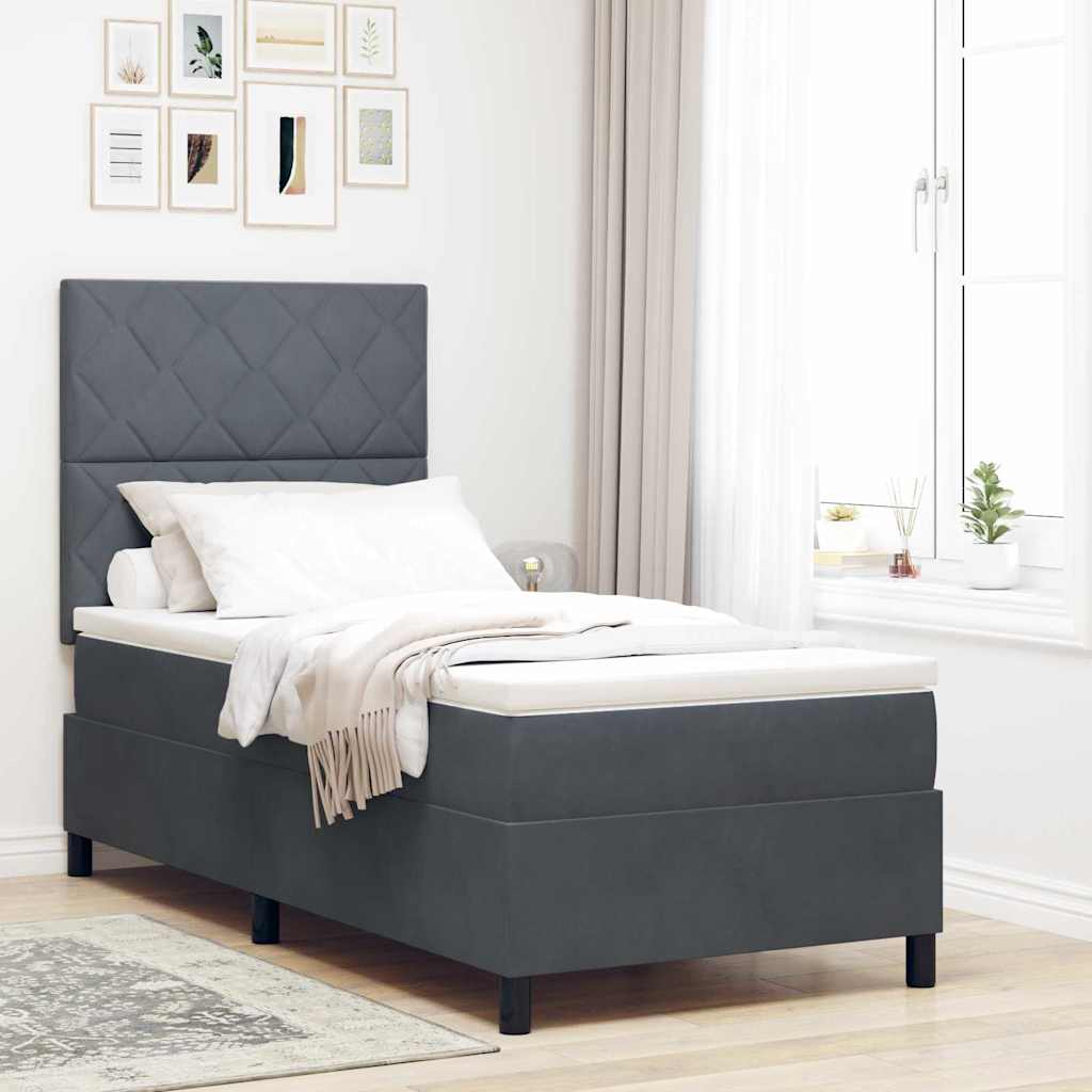 Box spring seng med hovedgærde Mørkegrå 100 x 200 cm Fløjl
