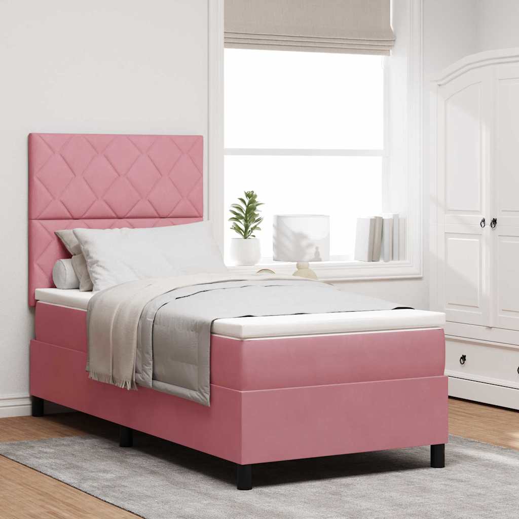 Box spring seng med hovedgærde Lyserød 100 x 200 cm Fløjl
