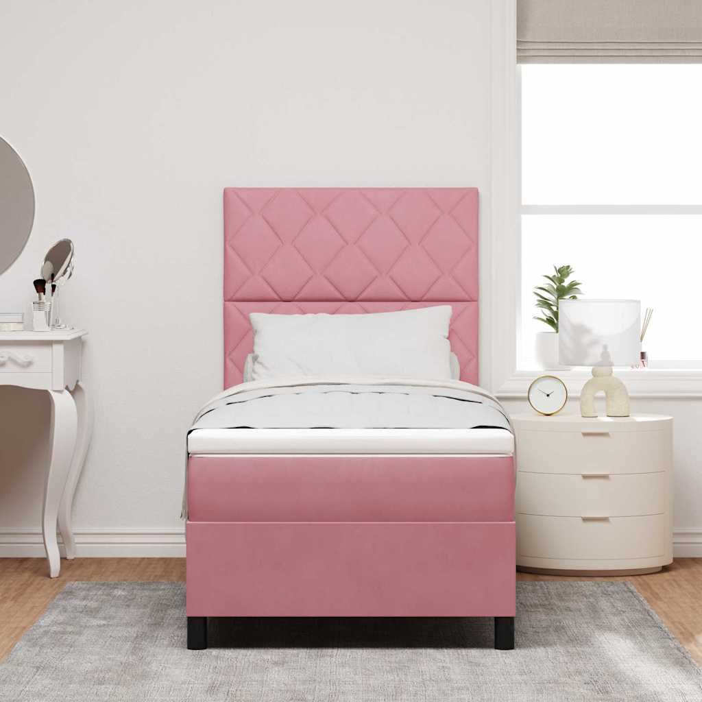 Box spring seng med hovedgærde Lyserød 100 x 200 cm Fløjl