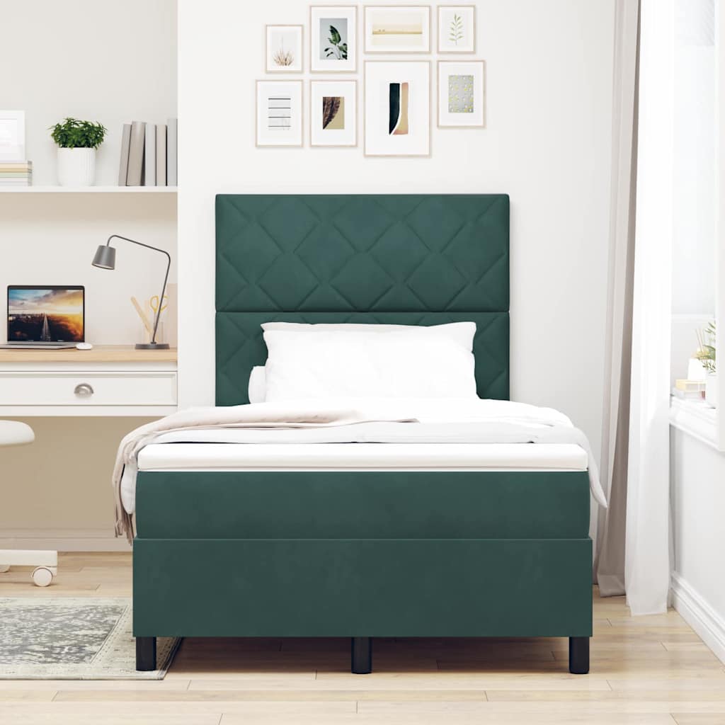 Box spring seng med hovedgærde Mørkegrøn 120 x 200 cm Fløjl