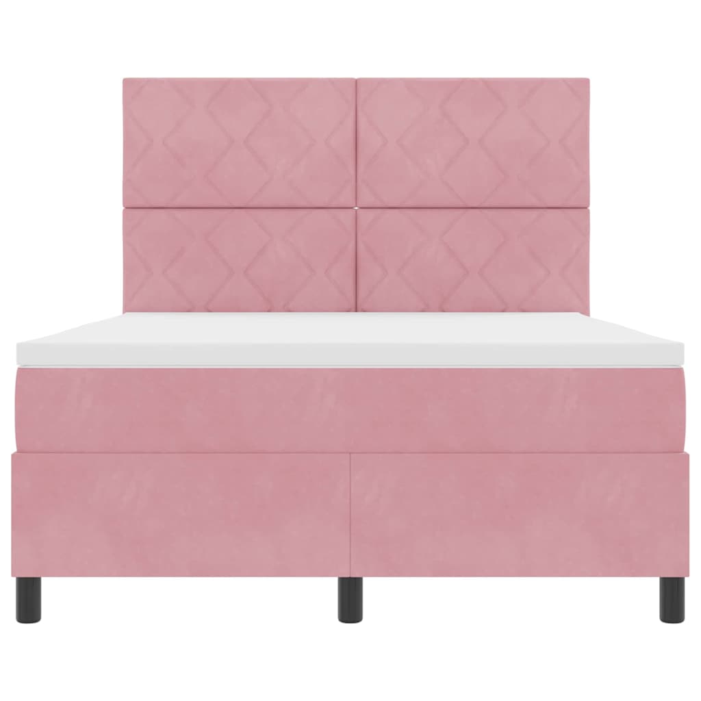 Box spring seng med hovedgærde Lyserød 140 x 190 cm Fløjl