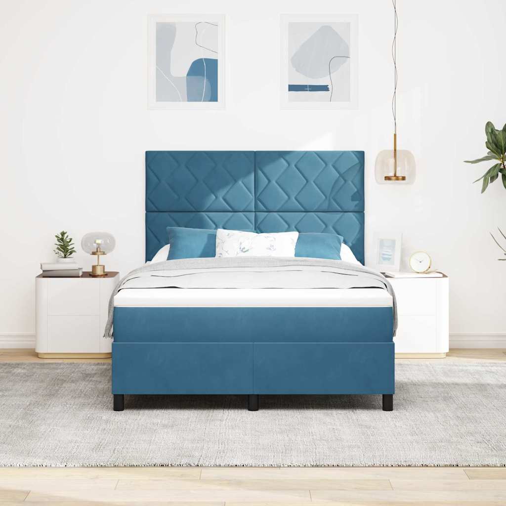 Box spring seng med hovedgærde Mørk blå 140 x 200 cm Fløjl