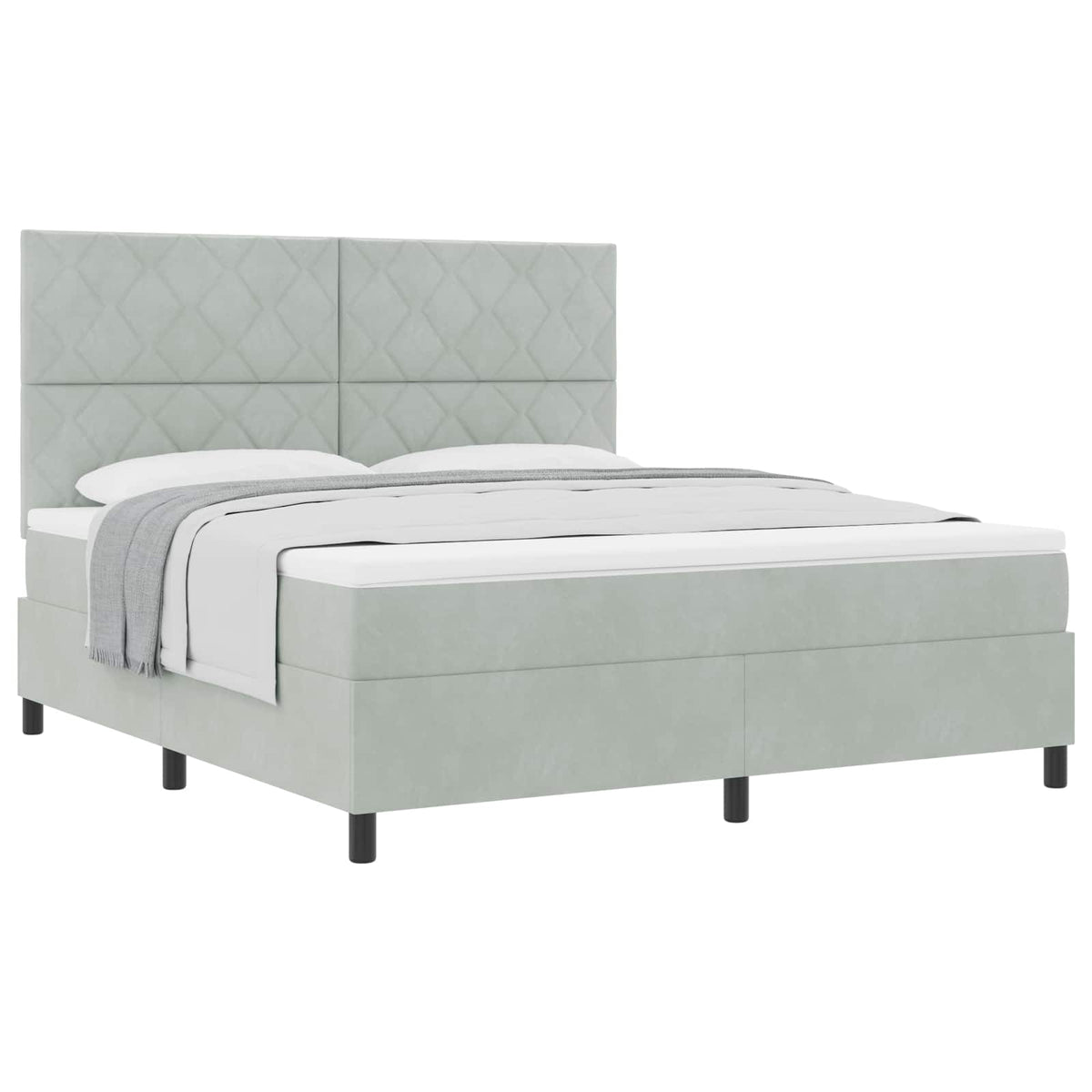 Box spring seng med hovedgærde Lysegrå 180 x 200 cm Fløjl