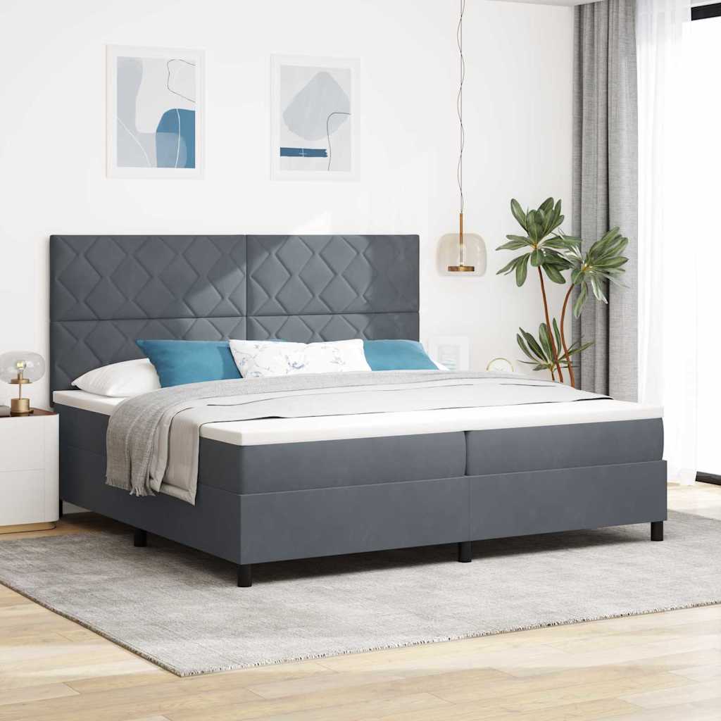 Box spring seng med hovedgærde Mørkegrå 200 x 200 cm Fløjl