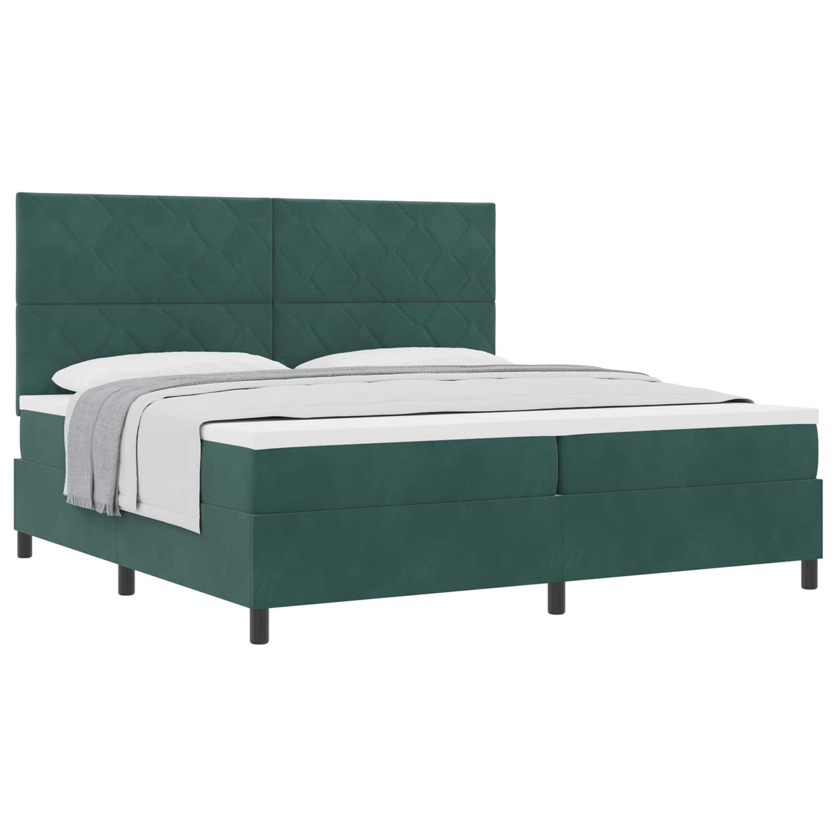 Box spring seng med hovedgærde Mørkegrøn 200 x 200 cm Fløjl