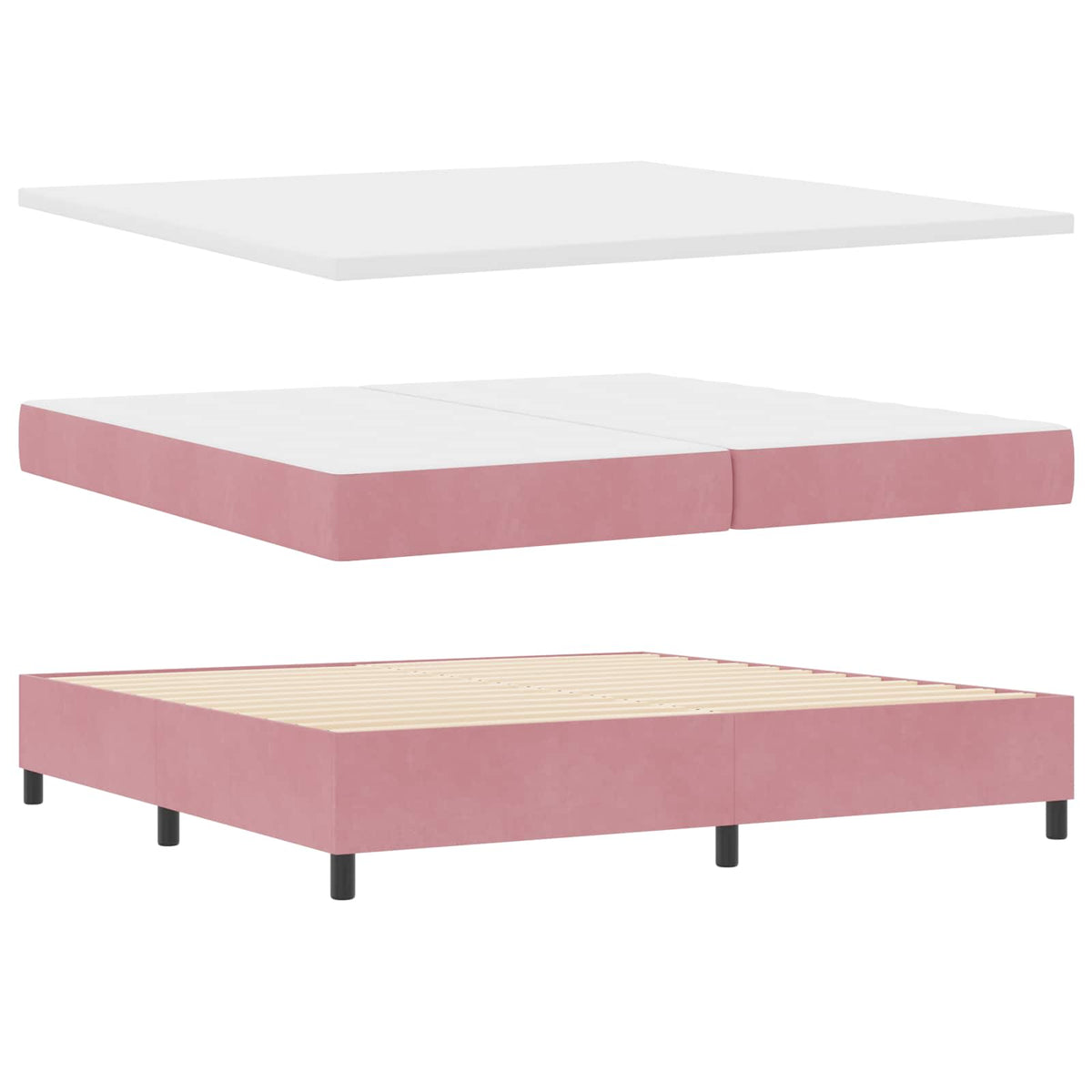 Box spring seng med hovedgærde Lyserød 200 x 200 cm Fløjl