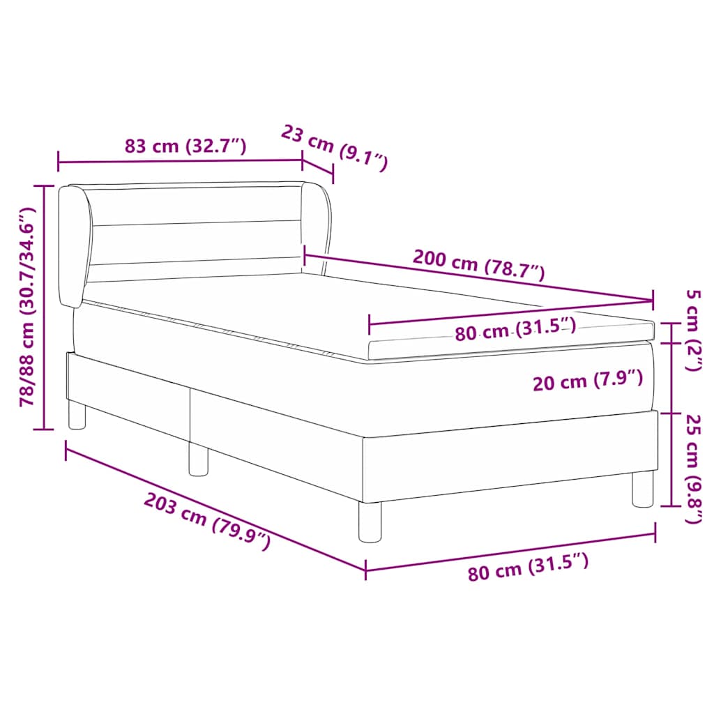 Box spring seng med hovedgærde Lysegrå 80 x 200 cm Stof