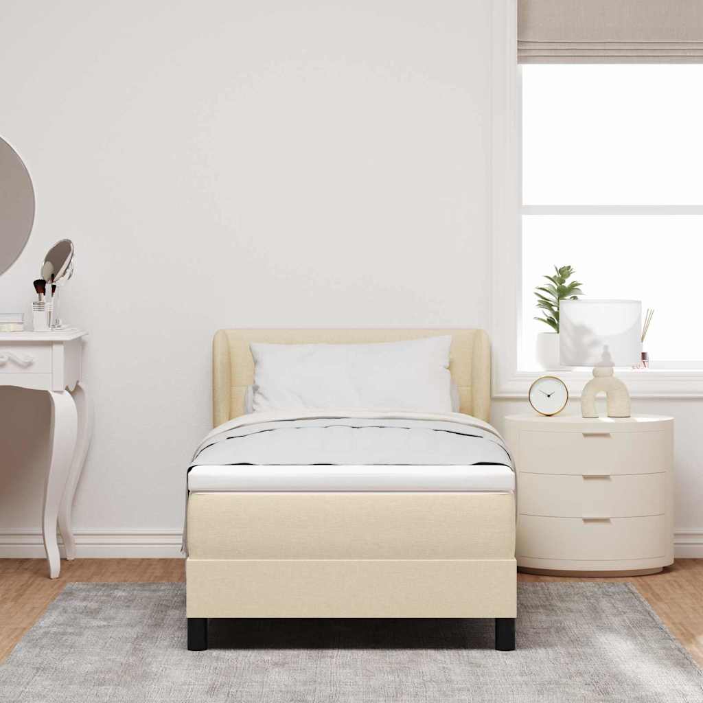 Box spring seng med hovedgærde Creme 90 x 200 cm Stof
