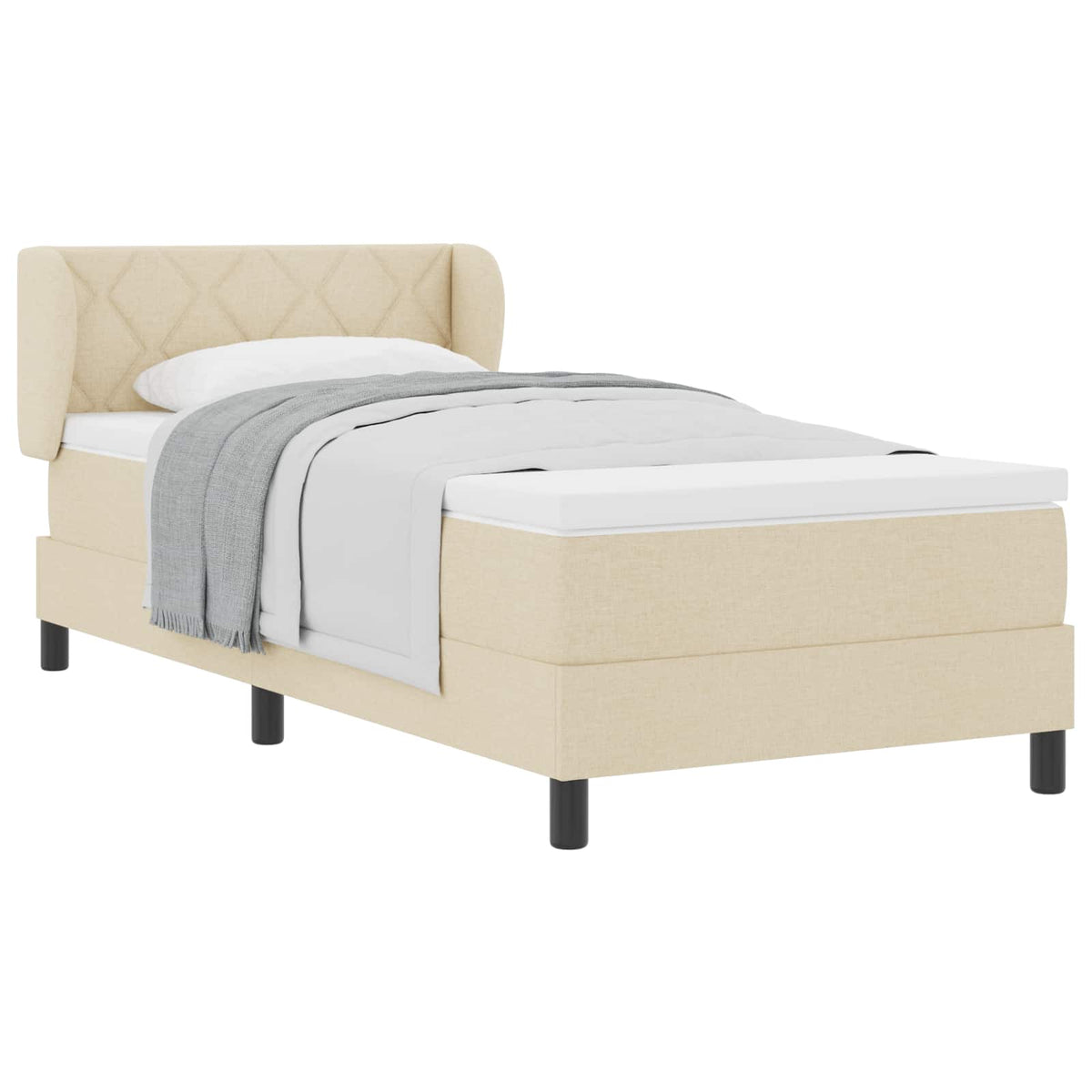 Box spring seng med hovedgærde Creme 90 x 190 cm Stof