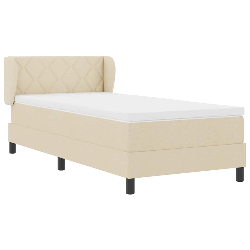 Box spring seng med hovedgærde Creme 90 x 190 cm Stof