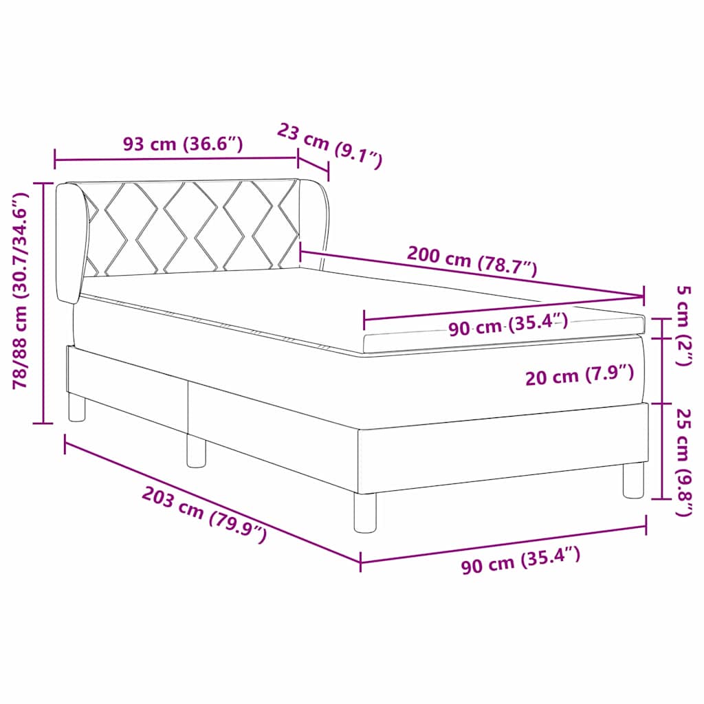 Box spring seng med hovedgærde Mørk Brun 90 x 200 cm Stof
