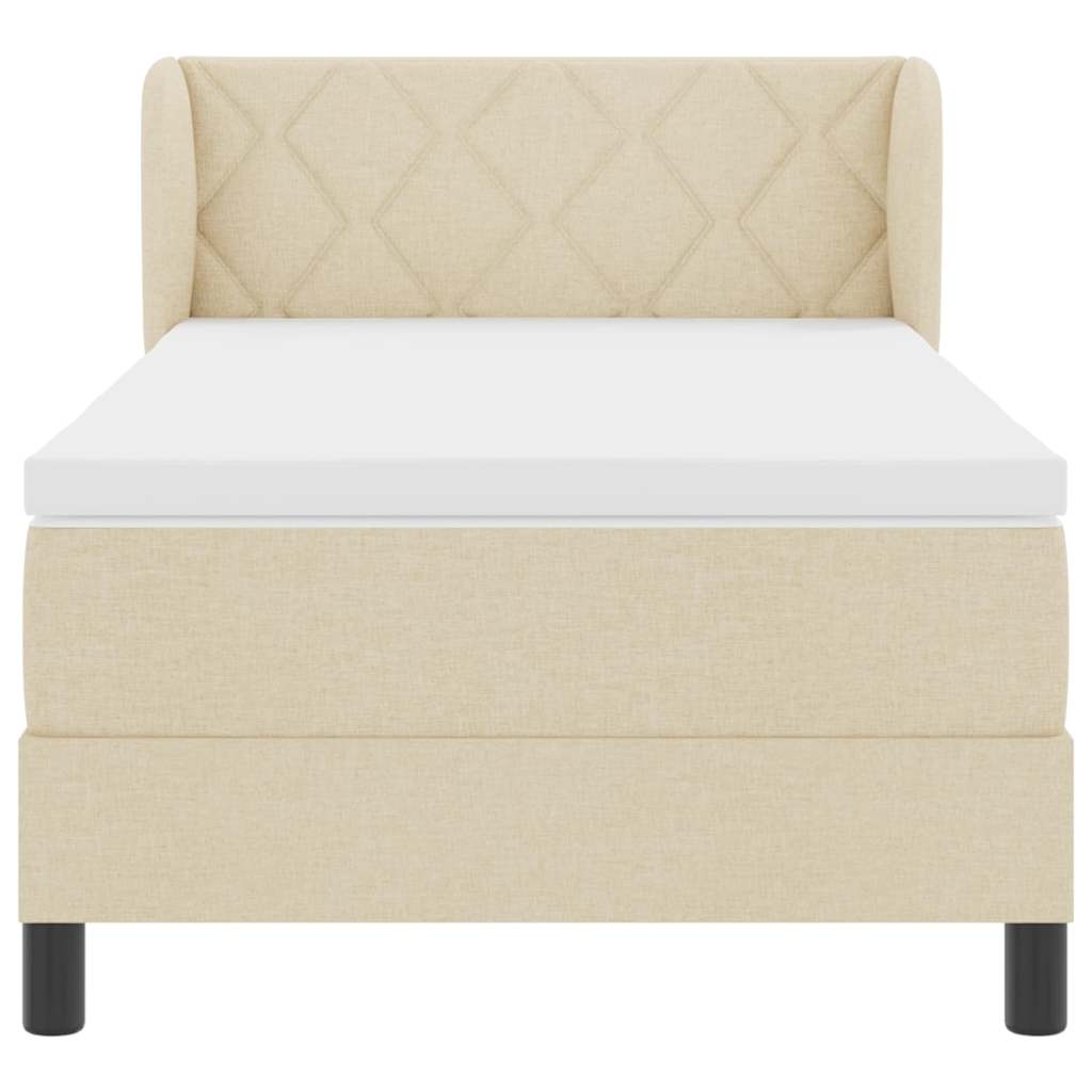 Box spring seng med hovedgærde Creme 90 x 200 cm Stof