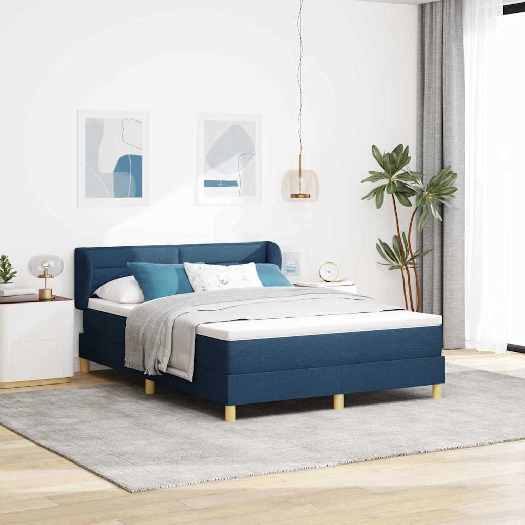 Box spring seng med madras med hovedgærde Blå 160 x 200 cm Stof