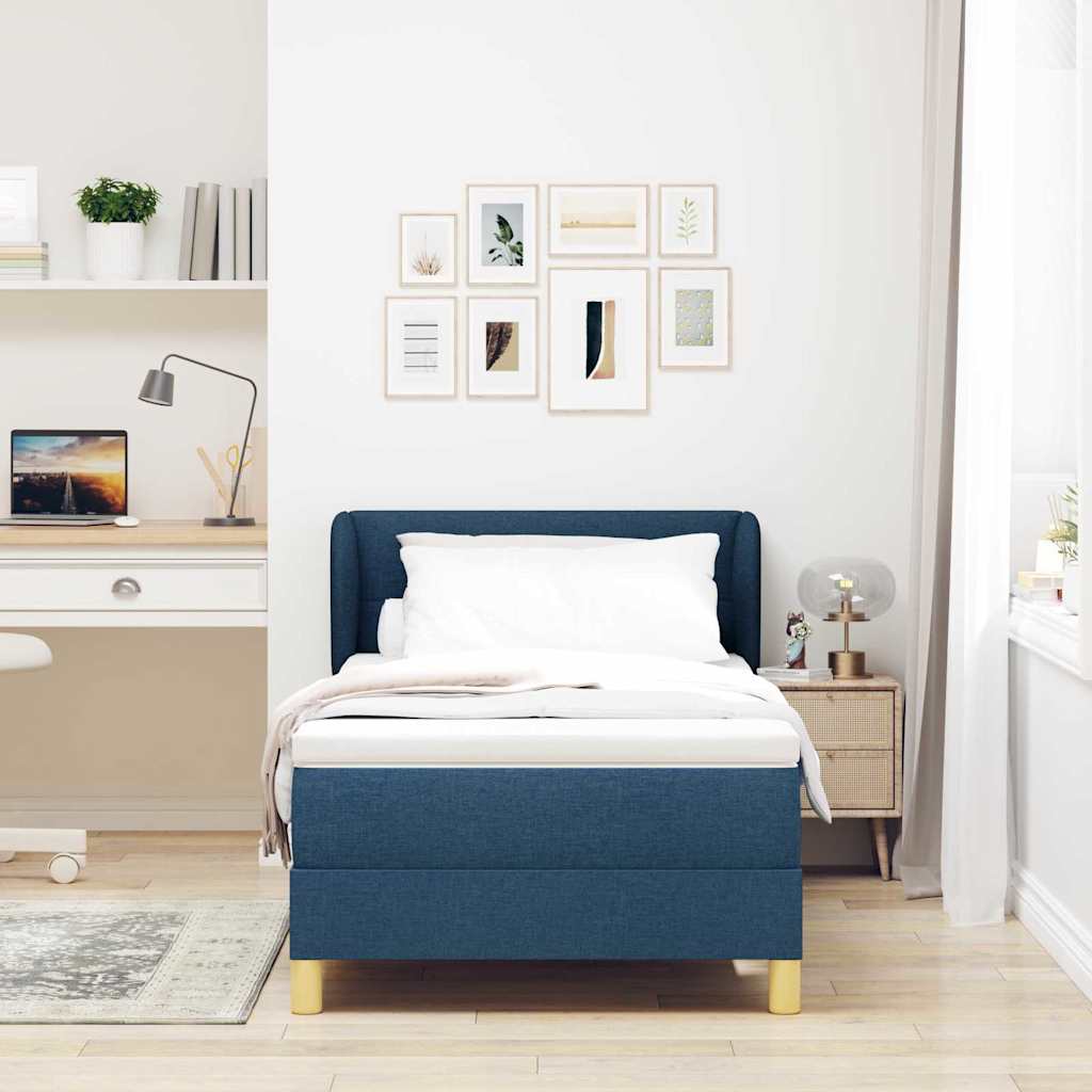 Box spring seng med hovedgærde Blå 100 x 200 cm Stof