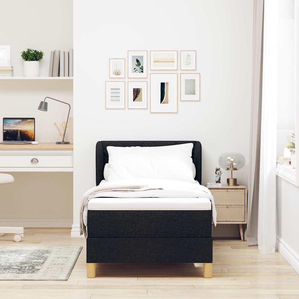 Box spring seng med hovedgærde Sort 80 x 200 cm Stof