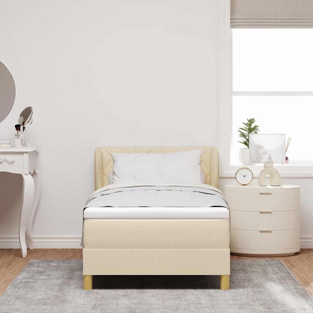 Box spring seng med hovedgærde Creme 90 x 200 cm Stof