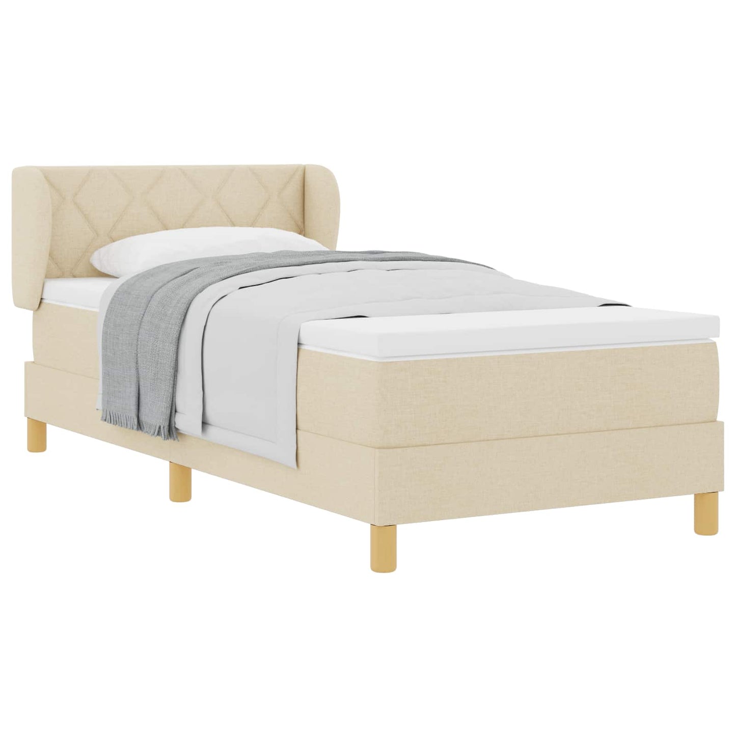 Box spring seng med hovedgærde Creme 90 x 200 cm Stof