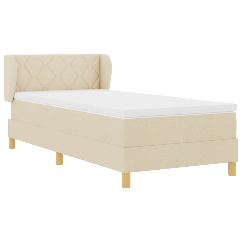Box spring seng med hovedgærde Creme 90 x 200 cm Stof