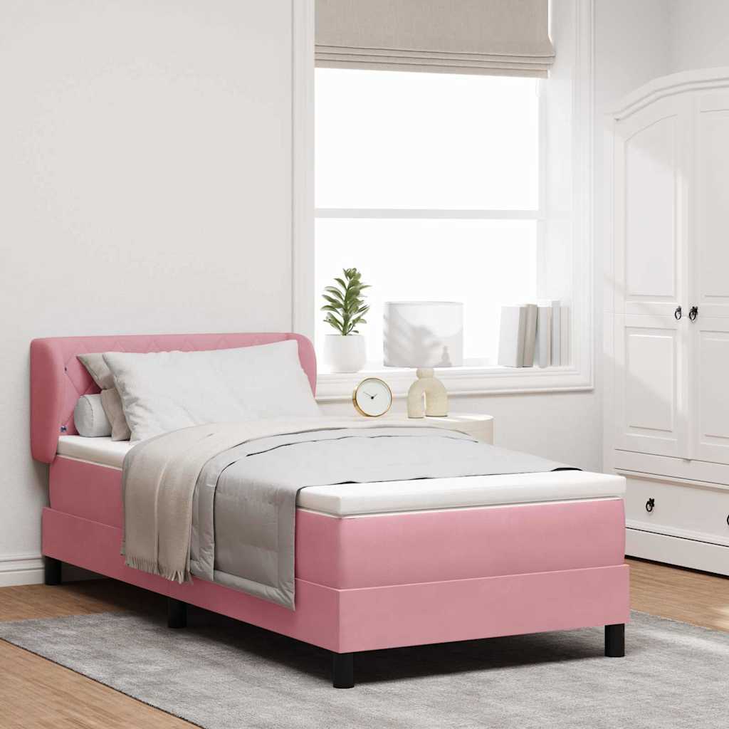 Box spring seng med hovedgærde Lyserød 90 x 190 cm Fløjl