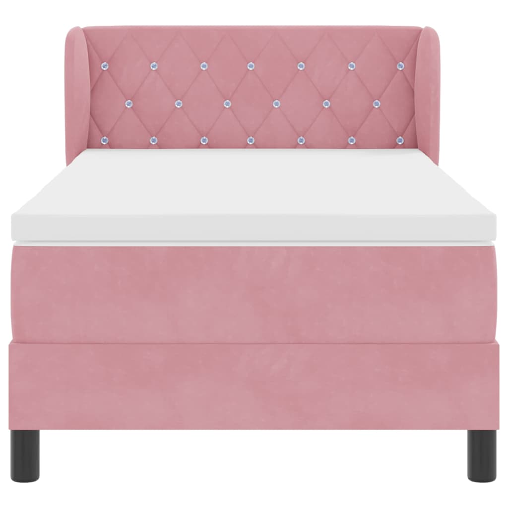 Box spring seng med hovedgærde Lyserød 90 x 200 cm Fløjl