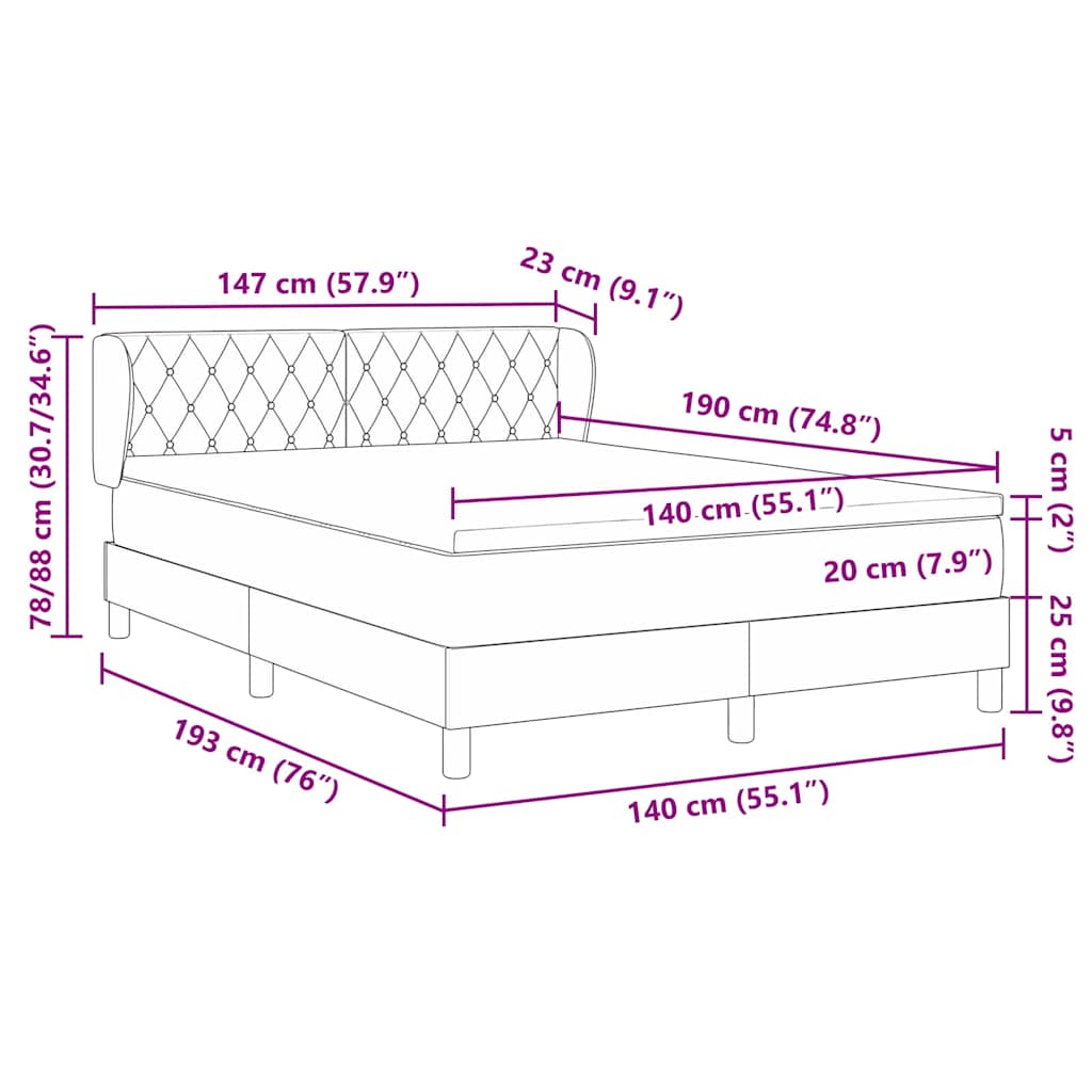 Box spring seng med hovedgærde Sort 140 x 190 cm Fløjl