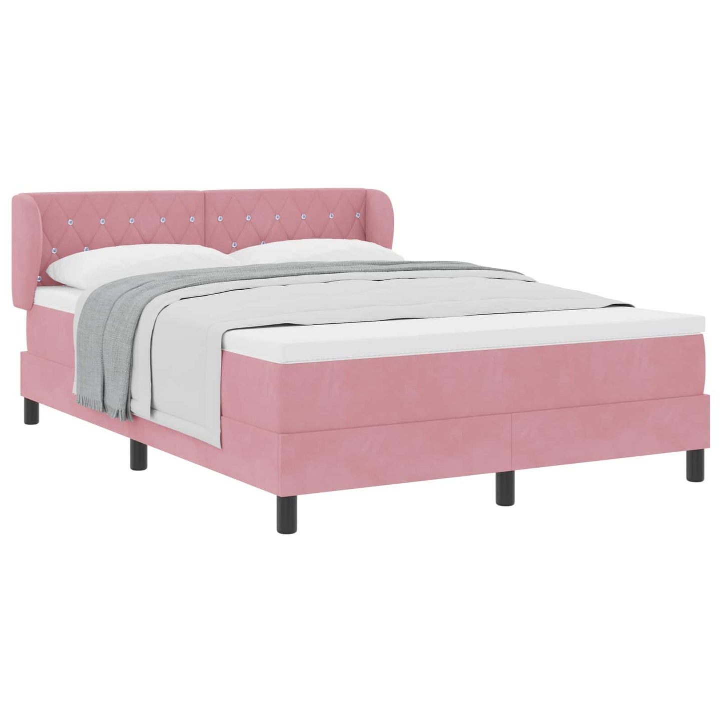 Box spring seng med hovedgærde Lyserød 140 x 190 cm Fløjl