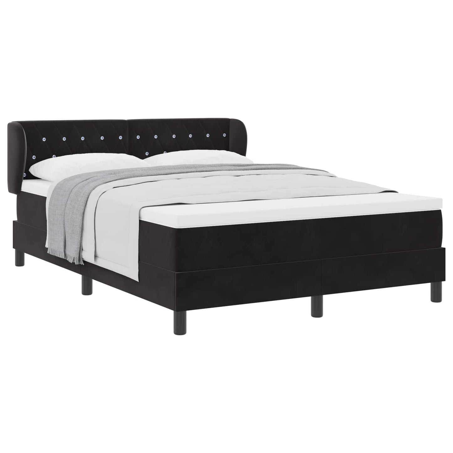 Box spring seng med hovedgærde Sort 160 x 200 cm Fløjl