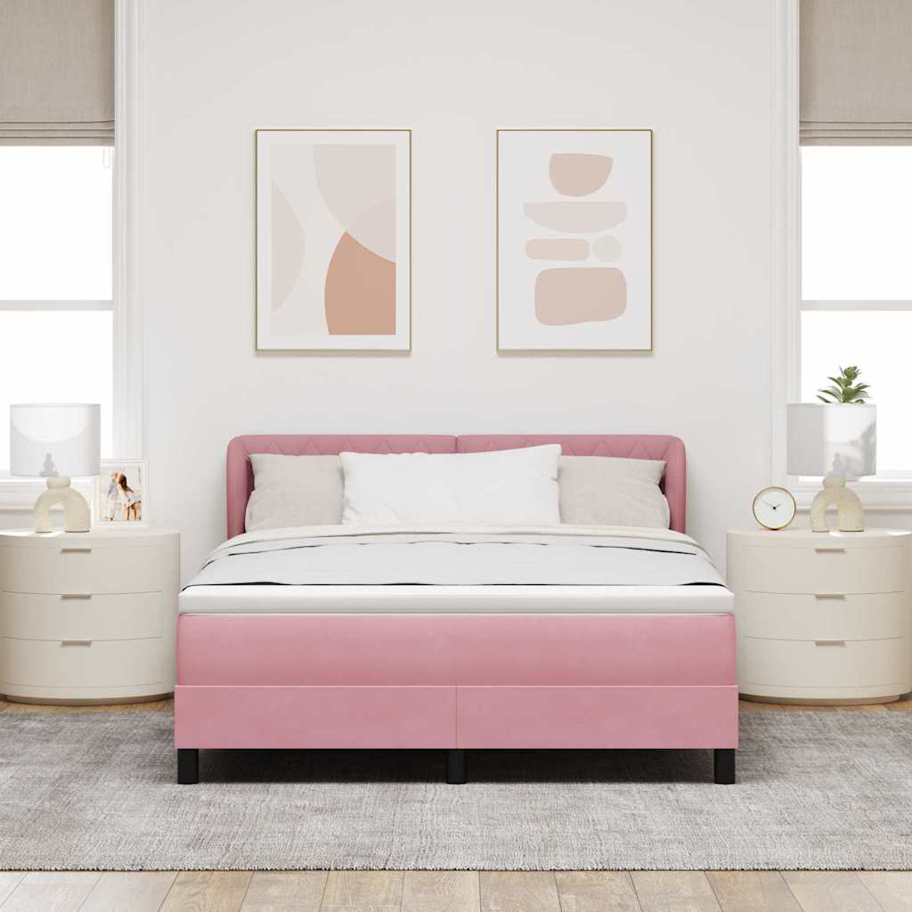 Box spring seng med hovedgærde Lyserød 160 x 200 cm Fløjl