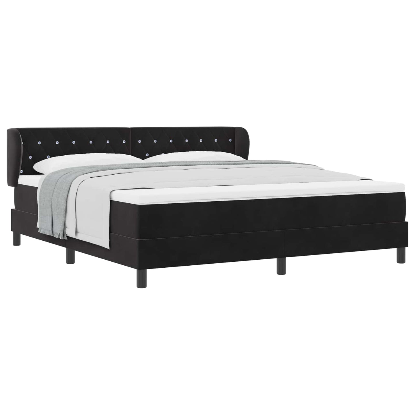 Box spring seng med hovedgærde Sort 180 x 200 cm Fløjl