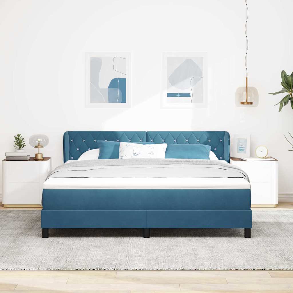 Box spring seng med hovedgærde Mørkeblå 180 x 200 cm Fløjl