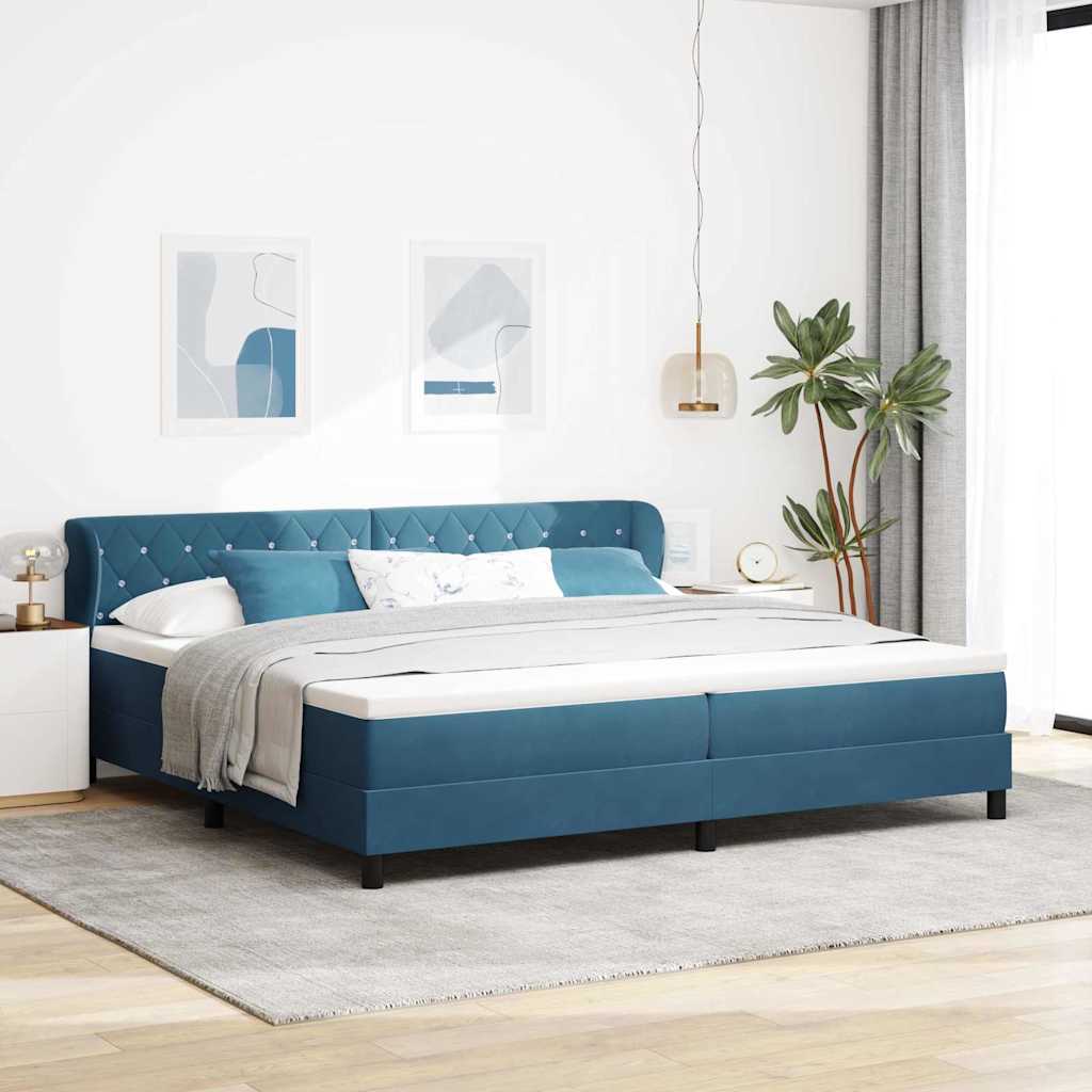 Box spring seng med madras Mørkeblå 200 x 200 cm Fløjl