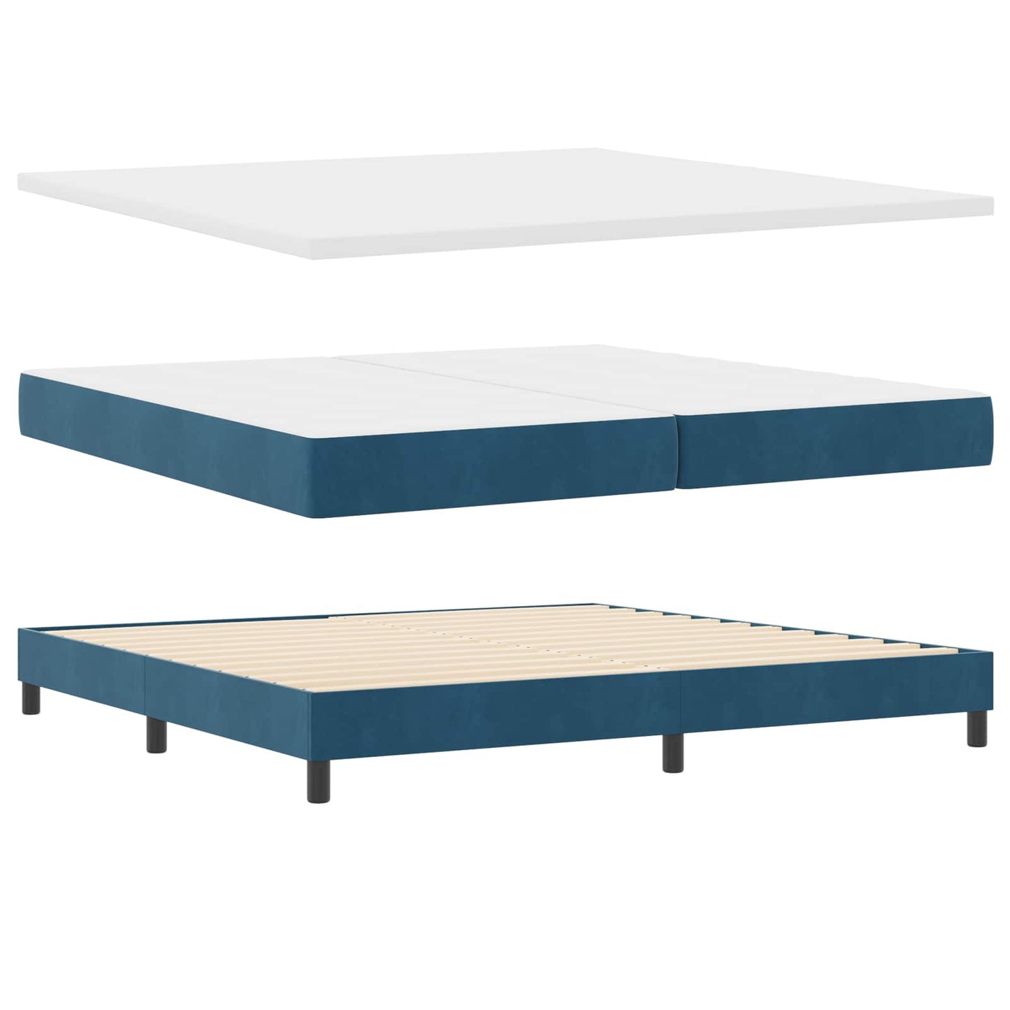 Box spring seng med madras Mørkeblå 200 x 200 cm Fløjl