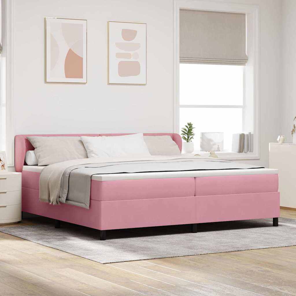 Box spring seng med hovedgærde Lyserød 200 x 200 cm Fløjl