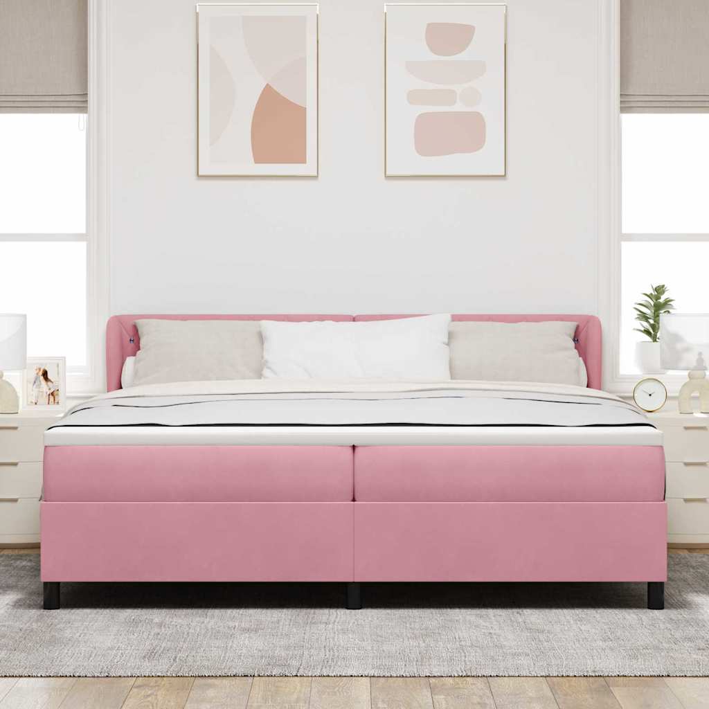Box spring seng med hovedgærde Lyserød 200 x 200 cm Fløjl