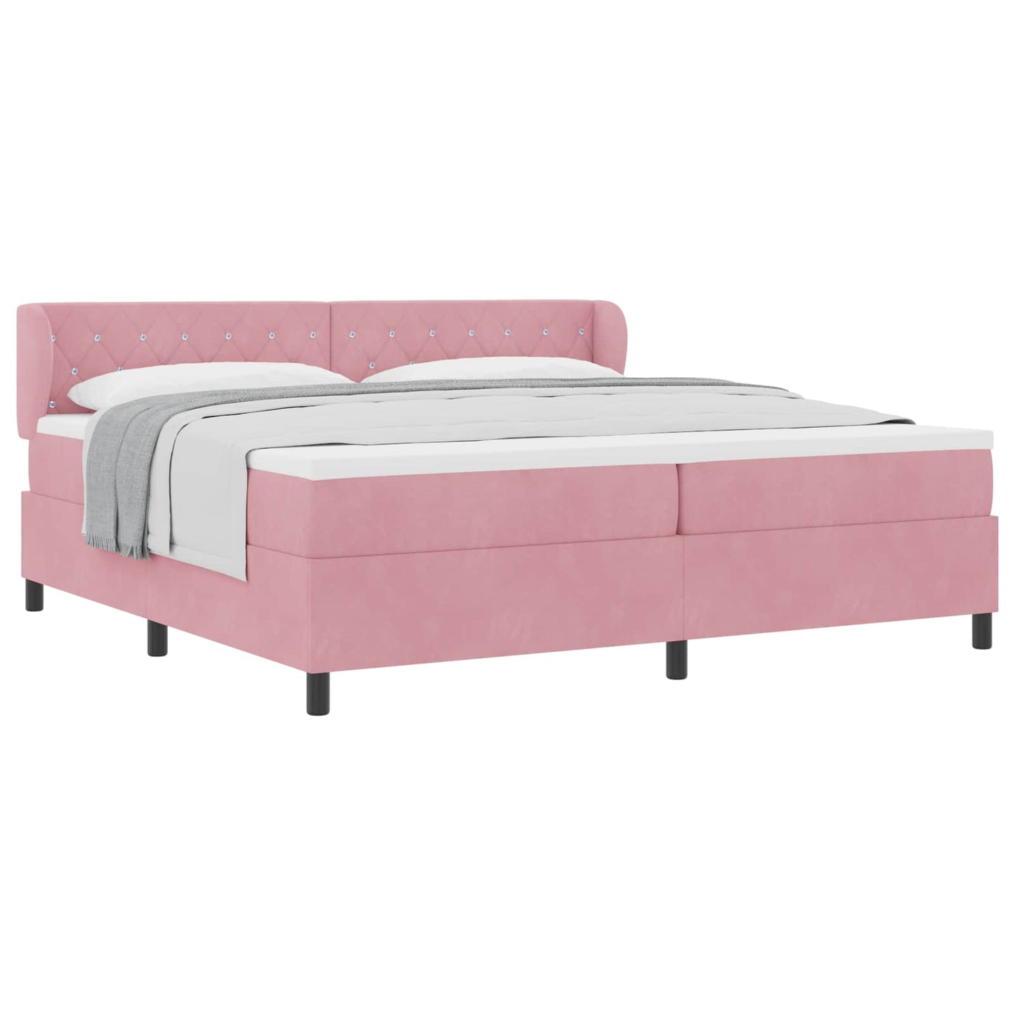 Box spring seng med hovedgærde Lyserød 200 x 200 cm Fløjl