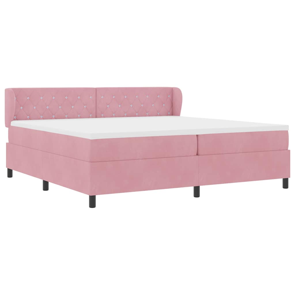 Box spring seng med hovedgærde Lyserød 200 x 200 cm Fløjl